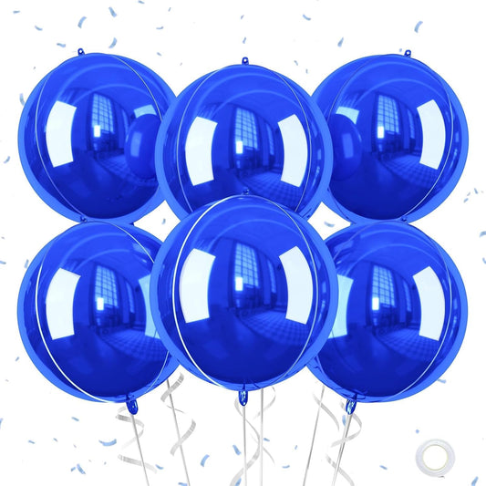 Giant 4D Foil Balloons, 6Pcs Large Metallic Royal Blue Round Balloons, 22 Inch Big Round Foil Balloon for Blue Sea Birthday Party Baby Shower Wedding Decorations