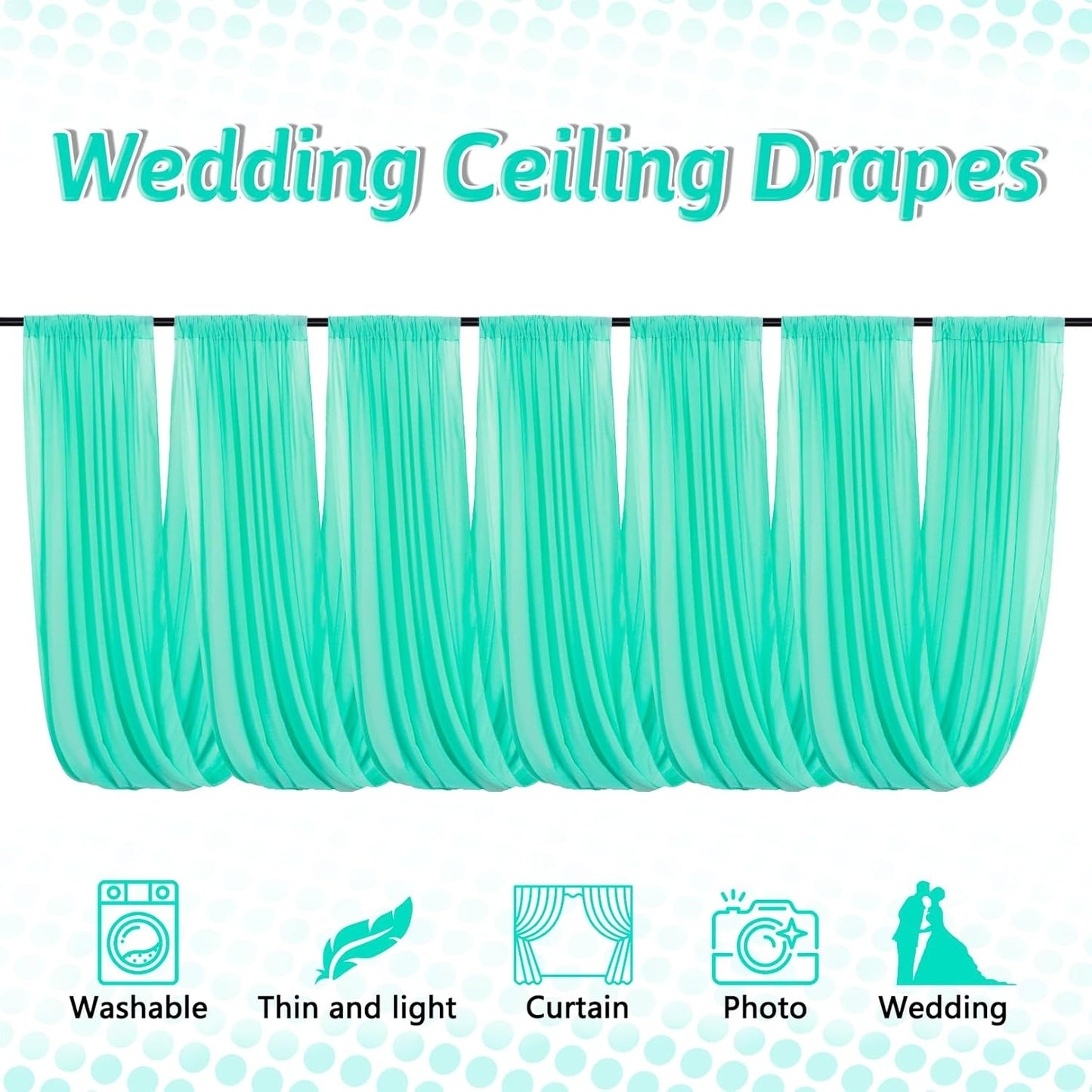 DUOBAO 5FTx20FT Mint Chiffon Ceiling Drapes | Elegant Wedding Backdrop | 6 Panels Sheer Curtains for Banquets, Graduations, and Proms