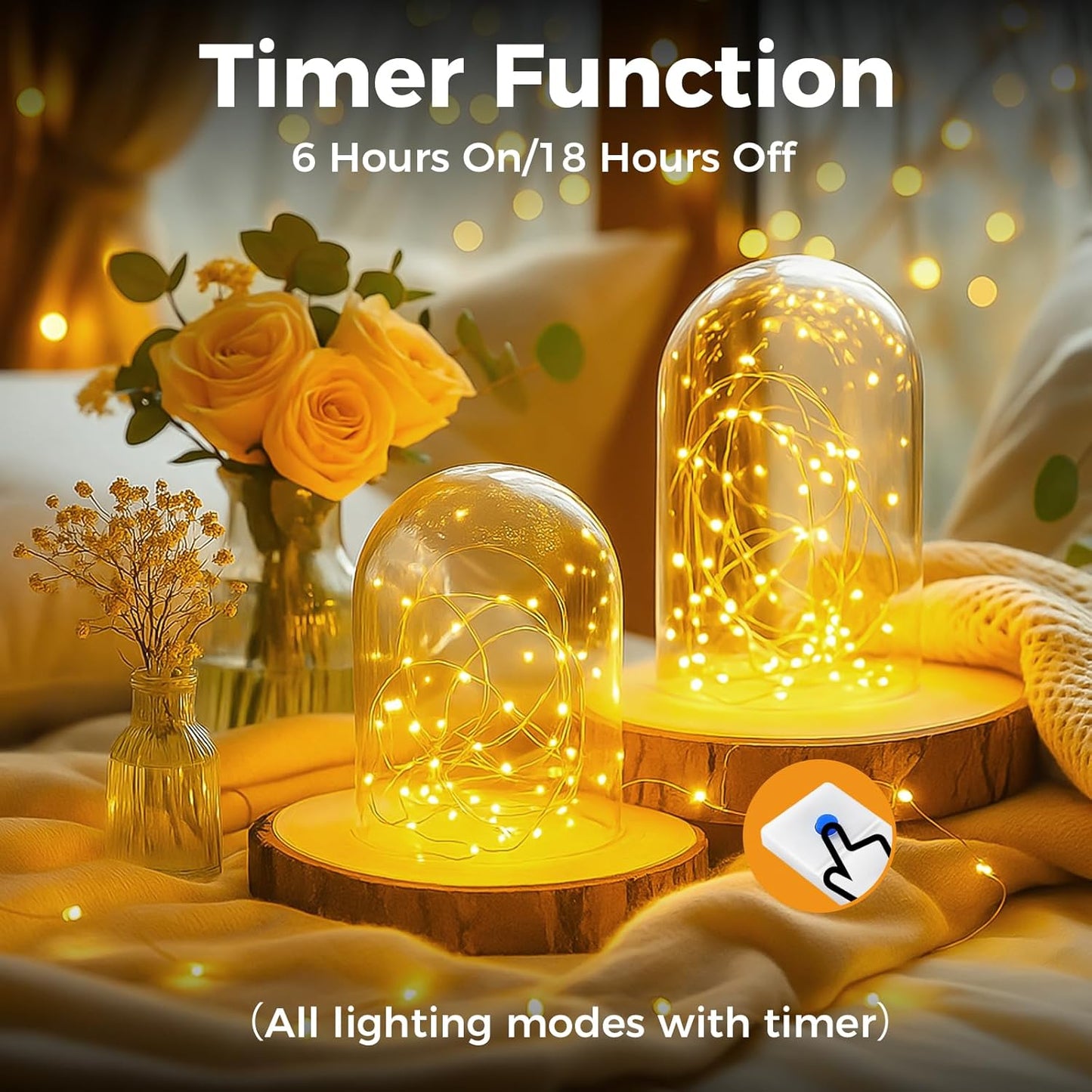 btfarm 6 Pack Fairy Lights Battery Operated with Timer, 2M 20 LED Mini String Lights Waterproof, 3 Modes Silver Wire Small Fairy Light for Jars Bottle Vases Christmas Table Decoration, Warm White