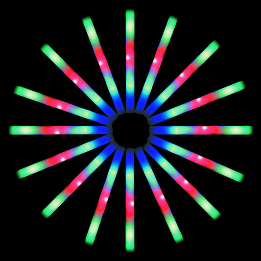 100 LED Foam Sticks Lights - Party Batons Wand for Weddings, Birthdays, DJ, Concerts, Festivals, Events - 3 Color Lighting Modes