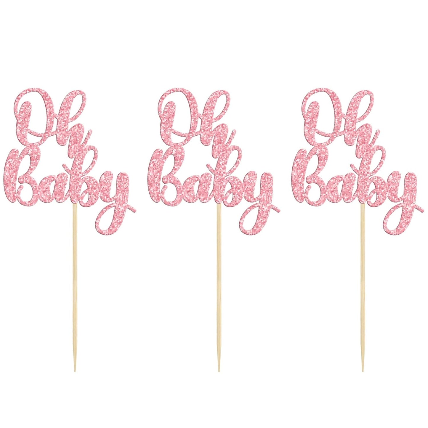 Gyufise 36 Pack Oh Baby Cupcake Toppers Glitter Baby Shower Cupcake Picks Decorations for Celebrating Baby Shower Kids Birthday Party Supplies Rose Gold