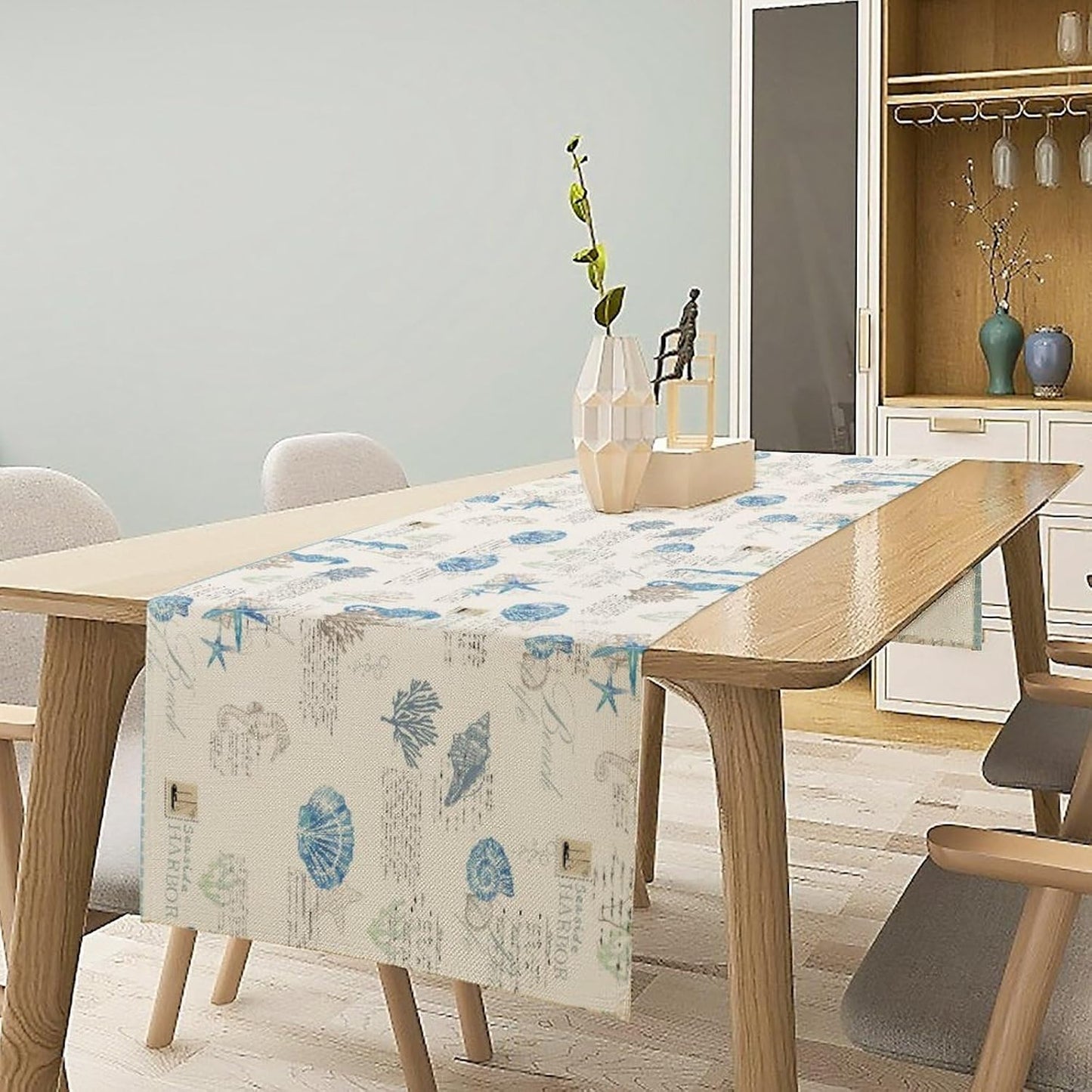 Starfish Table Runner,Vintage Nautical Seashell Tropical Beach Theme Coastal Ocean Sea Burlap for Hotel Indoors Outdoor Dining Room Kitchen Tablecloth, 13x80in