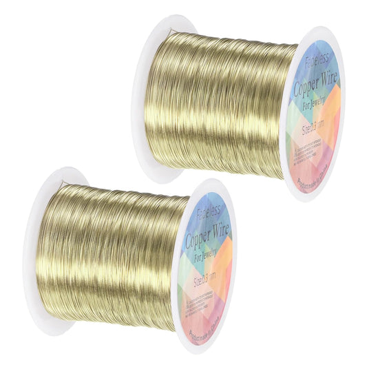 2-Rolls 0.3mm Jewelry Wire, 28 Gauge 328FT Craft Wire Copper Beading Wire for Jewelry Making/Planting/Weaving/DIY Crafting, Soft Metal Wires [100M, Light Golden]