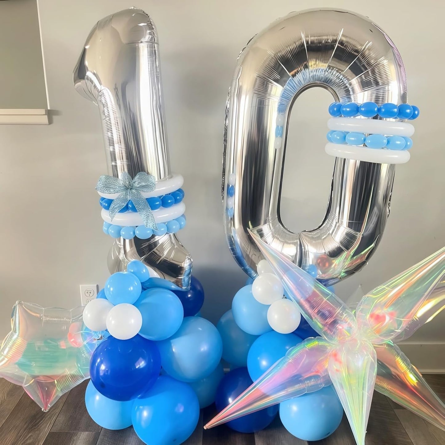 40 Balloons Silver, Giant Number 4 & 0 Helium Foil Balloon for Women 40th Birthday Decor, 40'' Self Inflating Mylar Number 40 Balloon for Man Anniversary Party Globos De Numeros Decorations Supplies