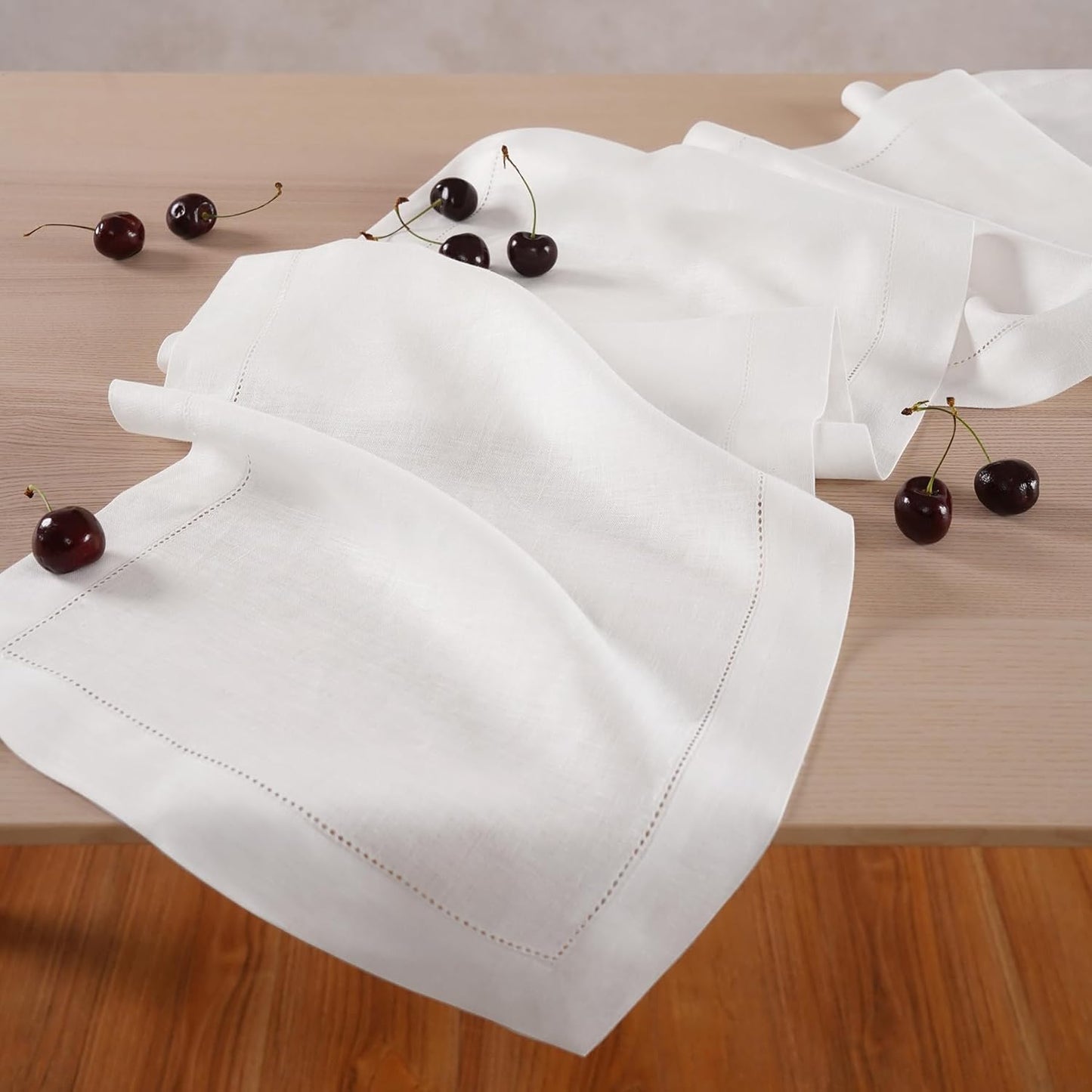 White Hemstitch Table Runner 36 inches – 100% Pure Linen Small Table Runner 14 x 36 Inch Ideal for Dresser and Coffee Tables – Elara, Spring, Summer, Wedding Decorations, Gift