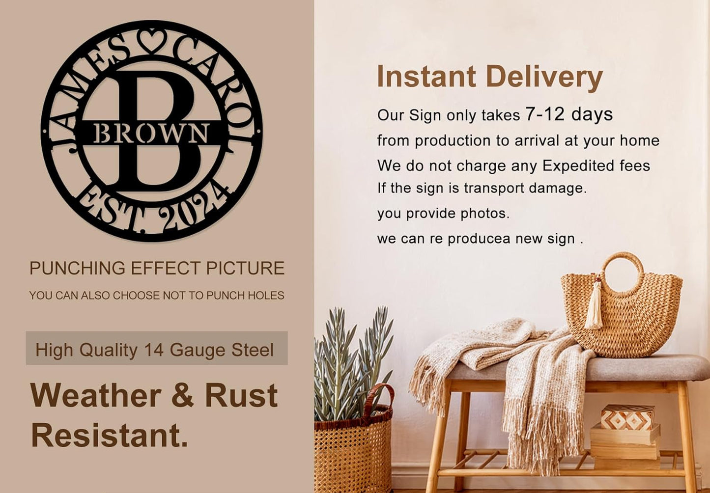 Personalized Custom Split Letter Family Name Sign, Large Metal Decor, Established Sign, Anniversary Wedding Gift