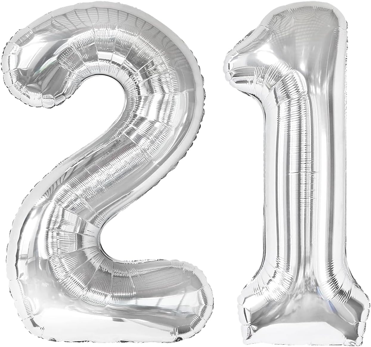 Silver Number 21 Balloon 40 inch, Number 21 Birthday Balloon for Boy Girl, Silver Foil 21 Balloon for 21 12 Birthday Party, Anniversary Celebration Number Balloons Decorations