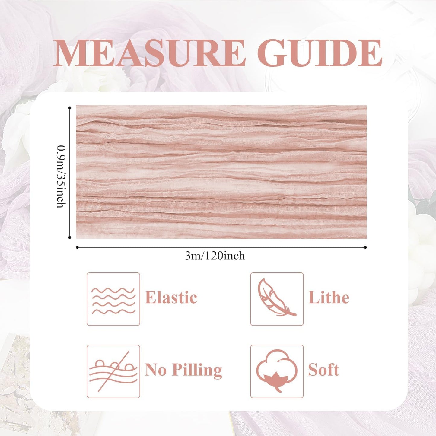 Asee'm 4pcs Cheesecloth Table Runner 120 Inches Dusty Pink Boho Gauze Cheese Cloth Runner 10FT Rustic Sheer Table Runners for Summer Wedding Baby Shower Holiday Party Decoration