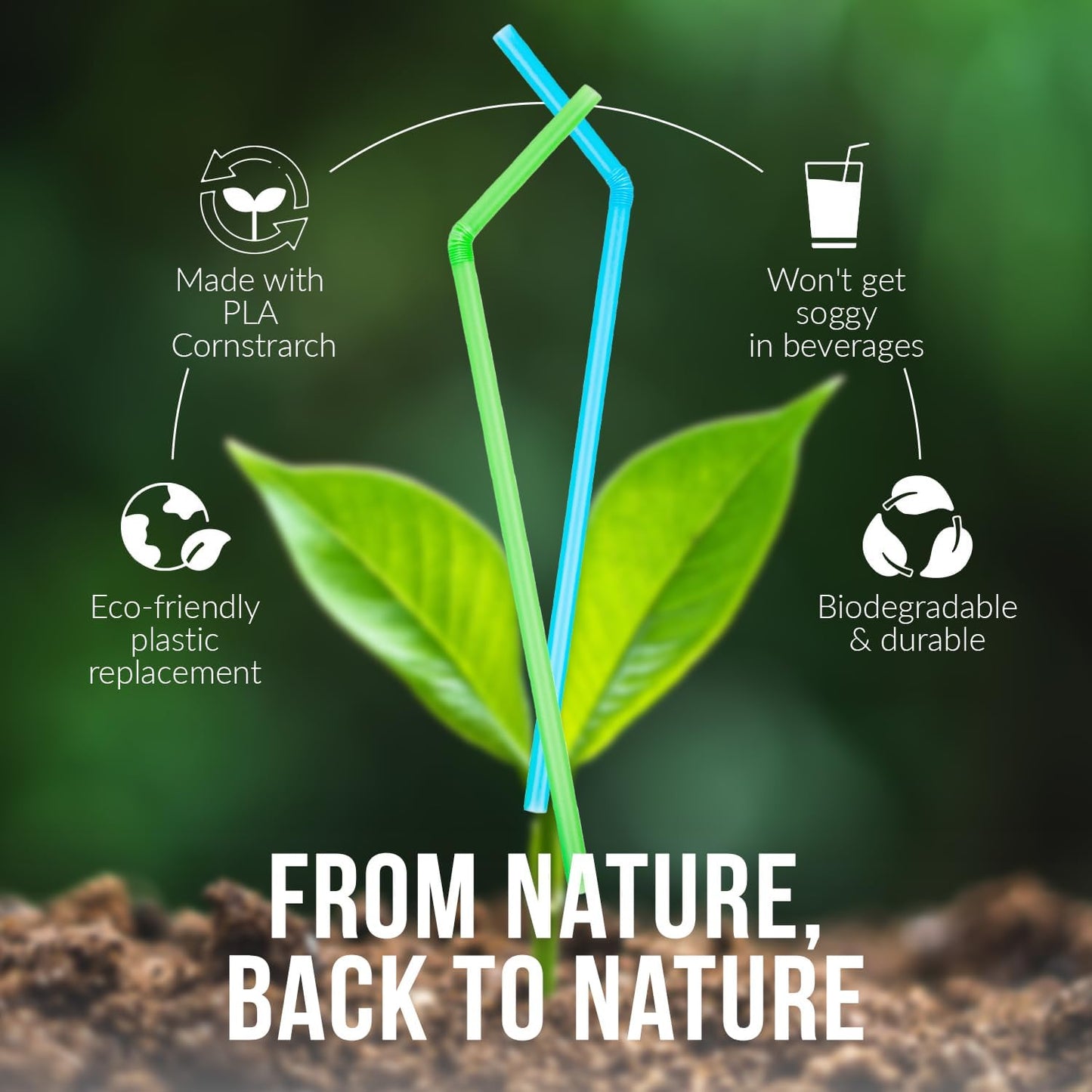 Weemium Compostable Straws Disposable 300 Pack | 100% Plant-Based Plastic-free, Disposable and Biodegradable | Flexible Colorful Drinking Straws are Best Alternative to Plastic