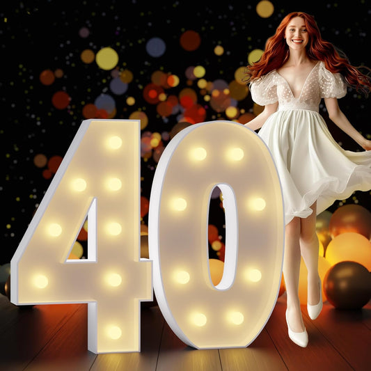 Marquee Numbers 3 Feet Tall Large Light Up Numbers 40th Birthday Decorations Women Men Big Yellow Light Outdoor Anniversary Decorations Balloon Arch Kit Party Backdrop 40