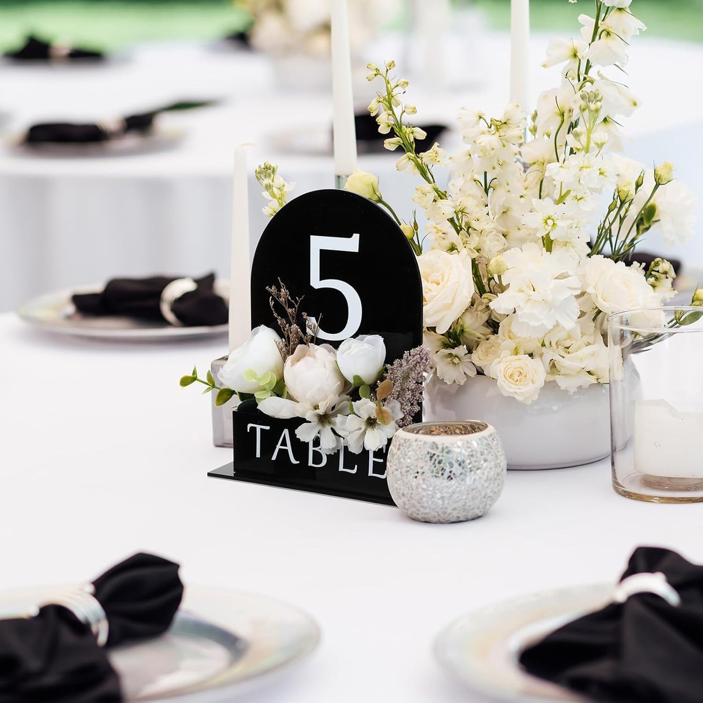 Table Number 1-15 for Wedding Reception Arch Acrylic Wedding Table Number with Flower Trough 5" x 7" Mirrored Rustic Centerpiece for Reception Bridal Shower Party Catering Banquet(Black)