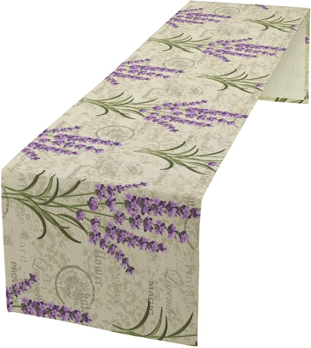 Floral Lavender Table Runner,Vintage Rustic Country Romantic Purple Flower Pattern Print Burlap for Hotel Indoors Outdoor Dining Room Kitchen Home Decor, 13x70in
