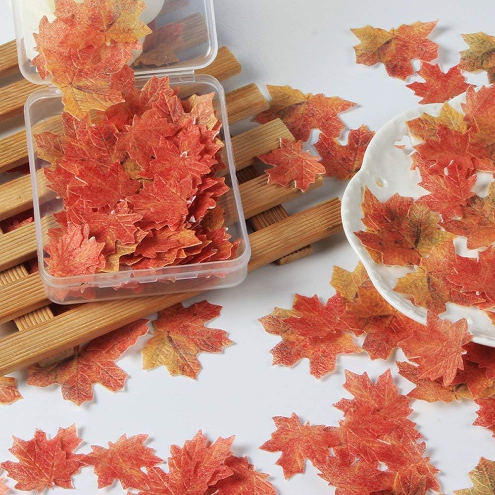 GEORLD Set of 36 Edible Fall Leaves Gold Leaf Cake Decorations, Party Cupcake Topper