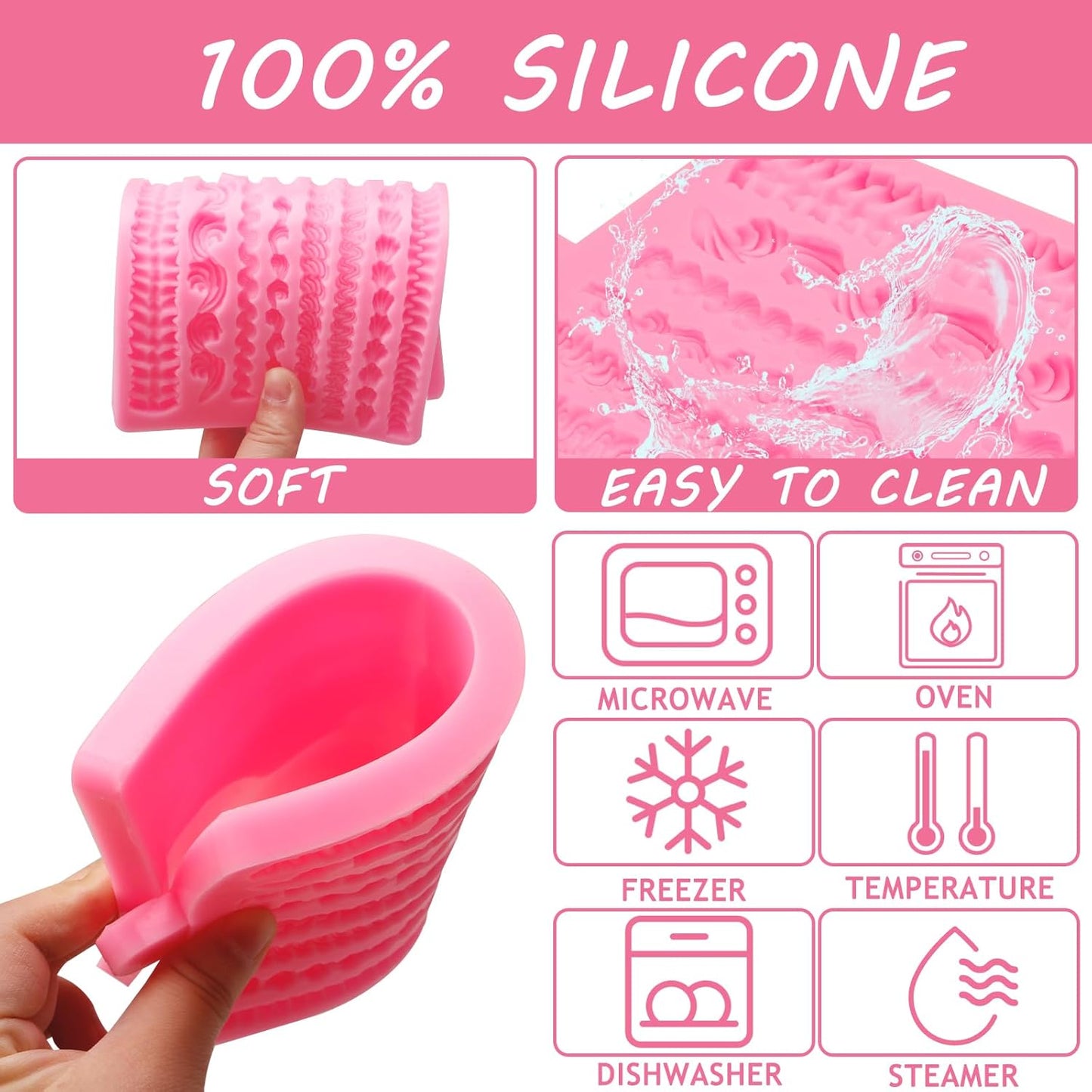 Lambeth Cake Border Fondant Molds, Whipped Cream Shaped Silicone Molds, Cake Decoration Chocolate Baking Molds for Cupcake Topper Mousse Cookie Candy Gum Paste Clay Resin DIY Crafts