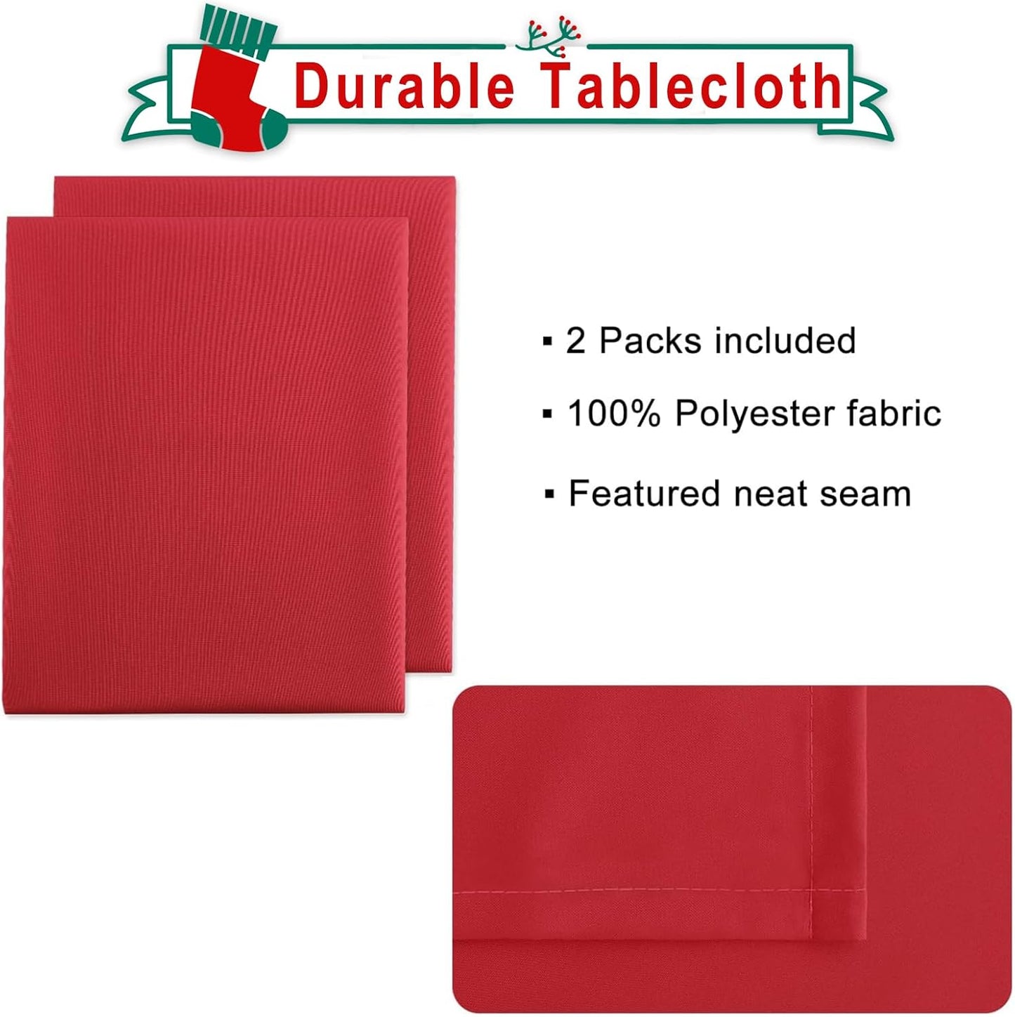 Hiasan 2 Pieces Red Tablecloth Square - Wateproof and Spillproof Kitchen Christmas Washable Polyester Table Cloth for Dining Room, 60 x 60 Inch