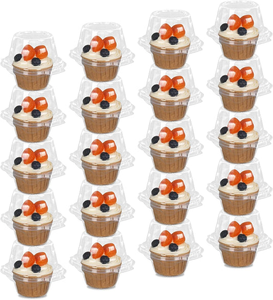80 Pack Plastic Individual Cupcake Containers Clear Cupcake Boxes Holder Disposable Stackable Deep Dome Mini Cake Carriers for Cake Muffin Packaging