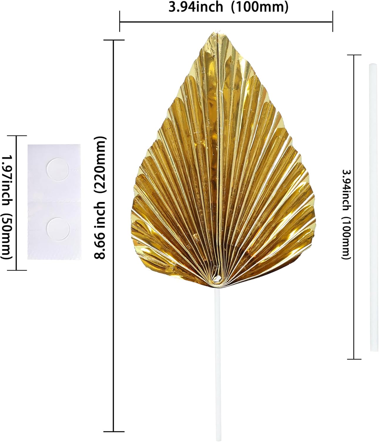 Ephlyn 6Pcs Paper Palm Leaves Fan Cake Toppers Palm Leaf Fan Cake Picks Craft DIY Fan Cupcake Toppers Palm Spear Leaves Cake Decorations for Baby Shower Wedding Birthday Party Supplies Bright Gold