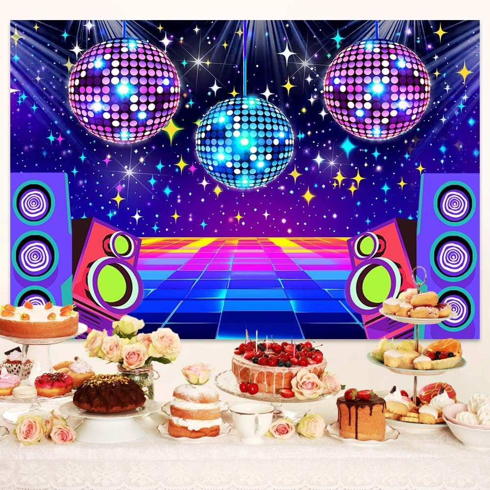 Dance Party Backdrop Retro 80s 90s Theme Stage Dance Ball Music Birthday Party Decoration DJ Photography Background 8 x 6 ft for Baby Shower Picture Photo Shoot Polyester Fabric,Multi2