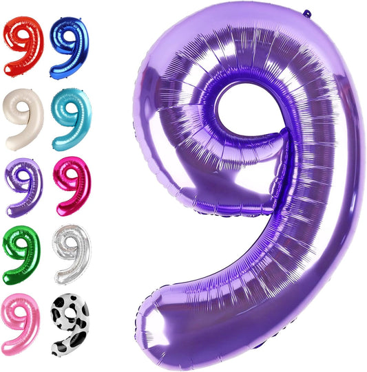 40 Inch Big Purple 9 Balloon Number, Jumbo Giant Happy 9th 19 29 39 49 99 Birthday Party Decorations, Large Nine Mylar Foil Anniversary Birthday Party Engagement Decorations