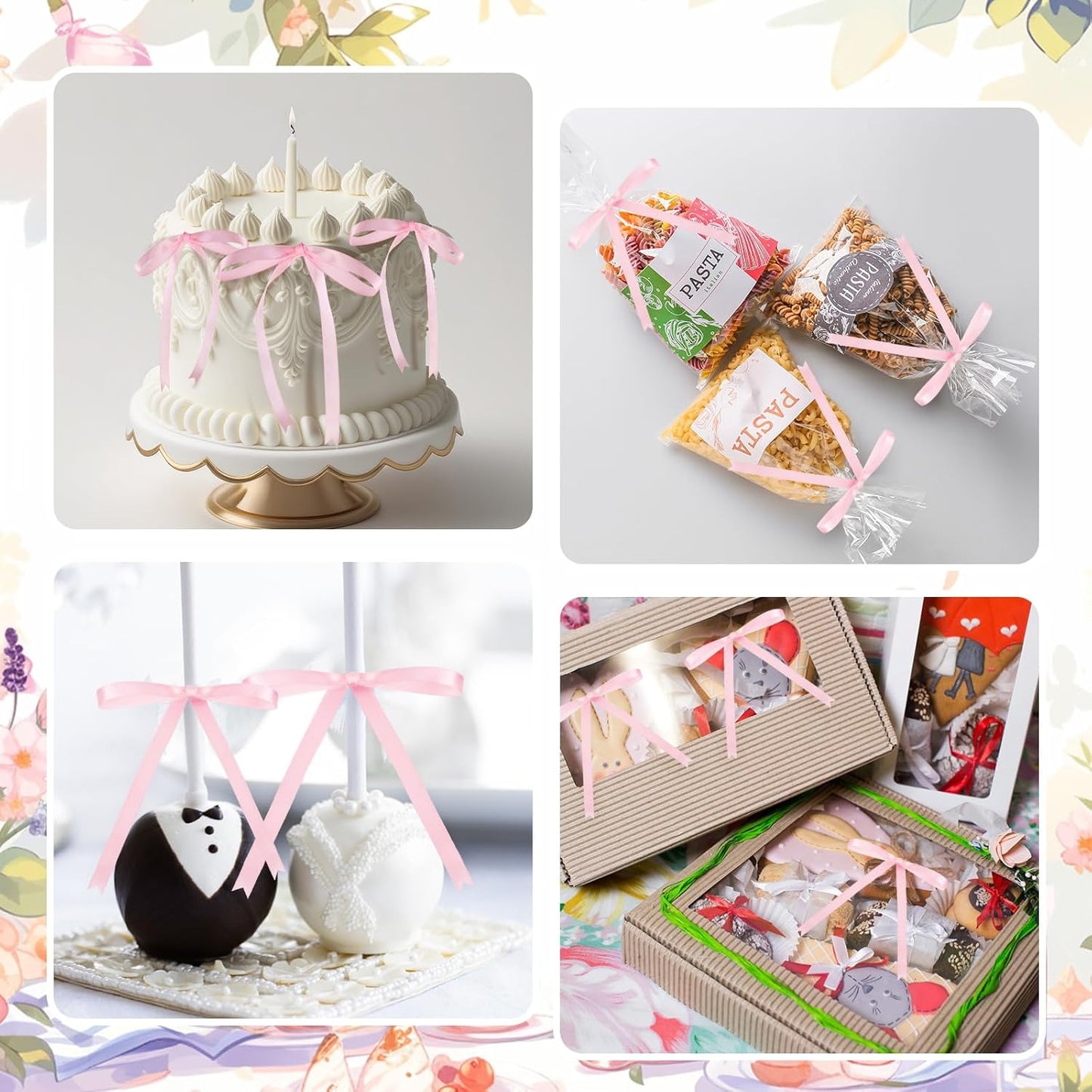 Riceshoot 100 Pcs Twist Tie Bows Bulk 5x7 Inch Satin Ribbon Bows for Gift Wrapping Cake Treat Bags Craft DIY Gift Wedding Baby Shower Birthday Party(Pink)