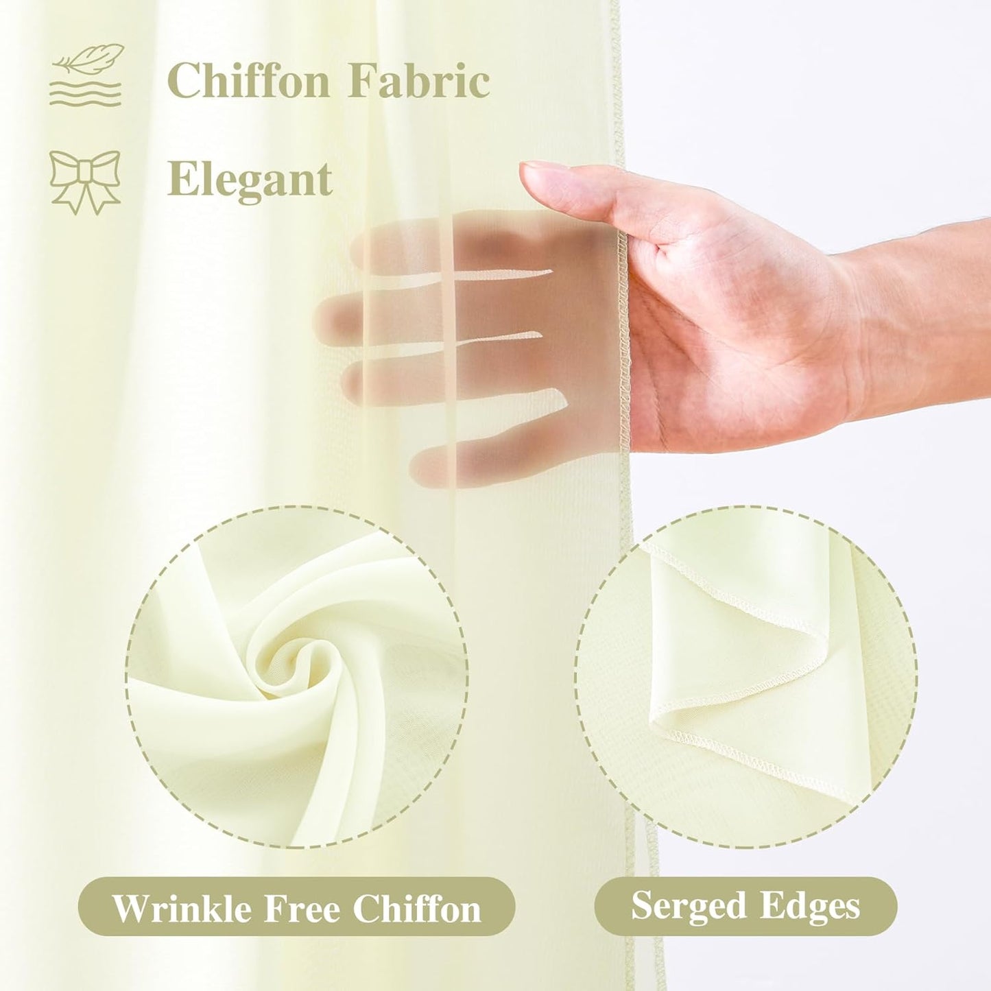 PARTISKY Wedding Arch Draping Fabric, Ivory Sheer Backdrop Curtain Chiffon Fabric Drapery for Ceremony Reception Party Ceiling Backdrop (Ivory Drapes Curtain, (1 Panel) 6 Yards/18ft)