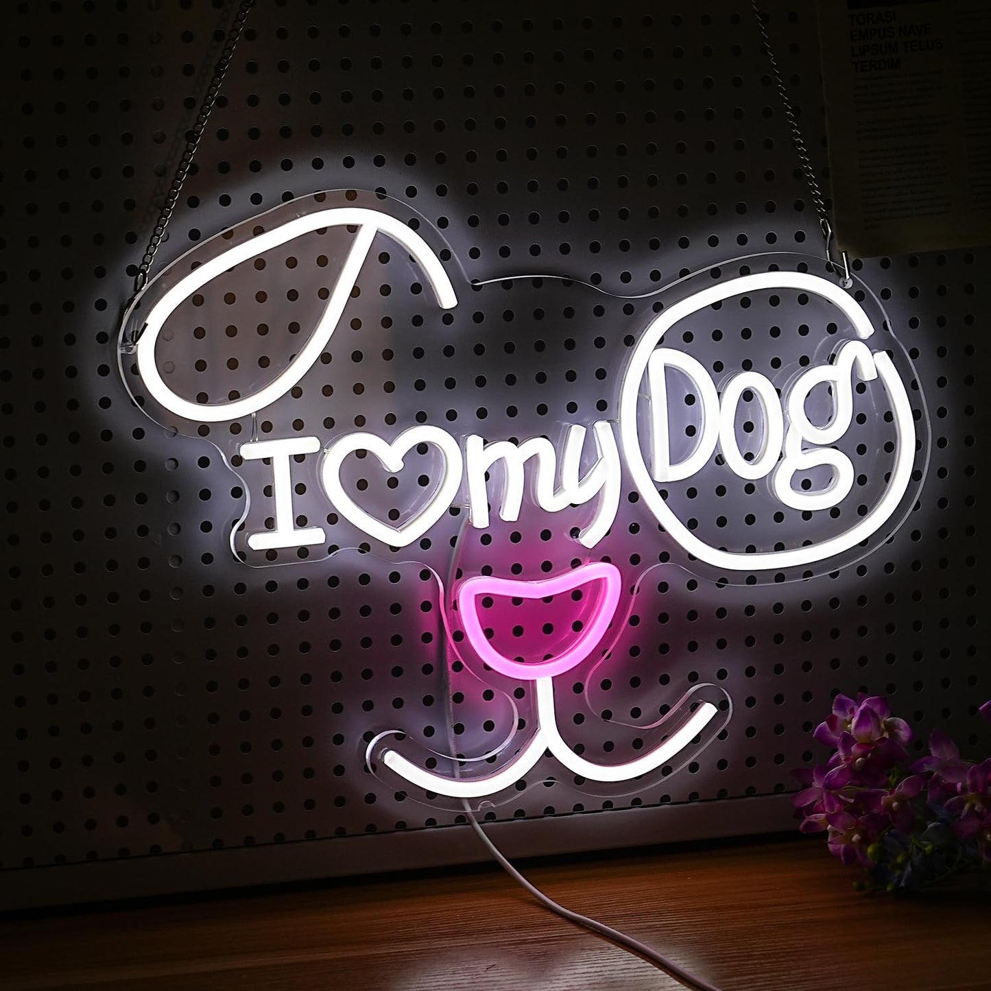 I Love My Dog Neon Sign for Wall Decor Funny Dog Neon Light Powered by USB Dimmable LED White Red Light Up Sign for Pet Shop Bedroom Animal Theme Party Decor Great Idea(16.7 * 12.6In)