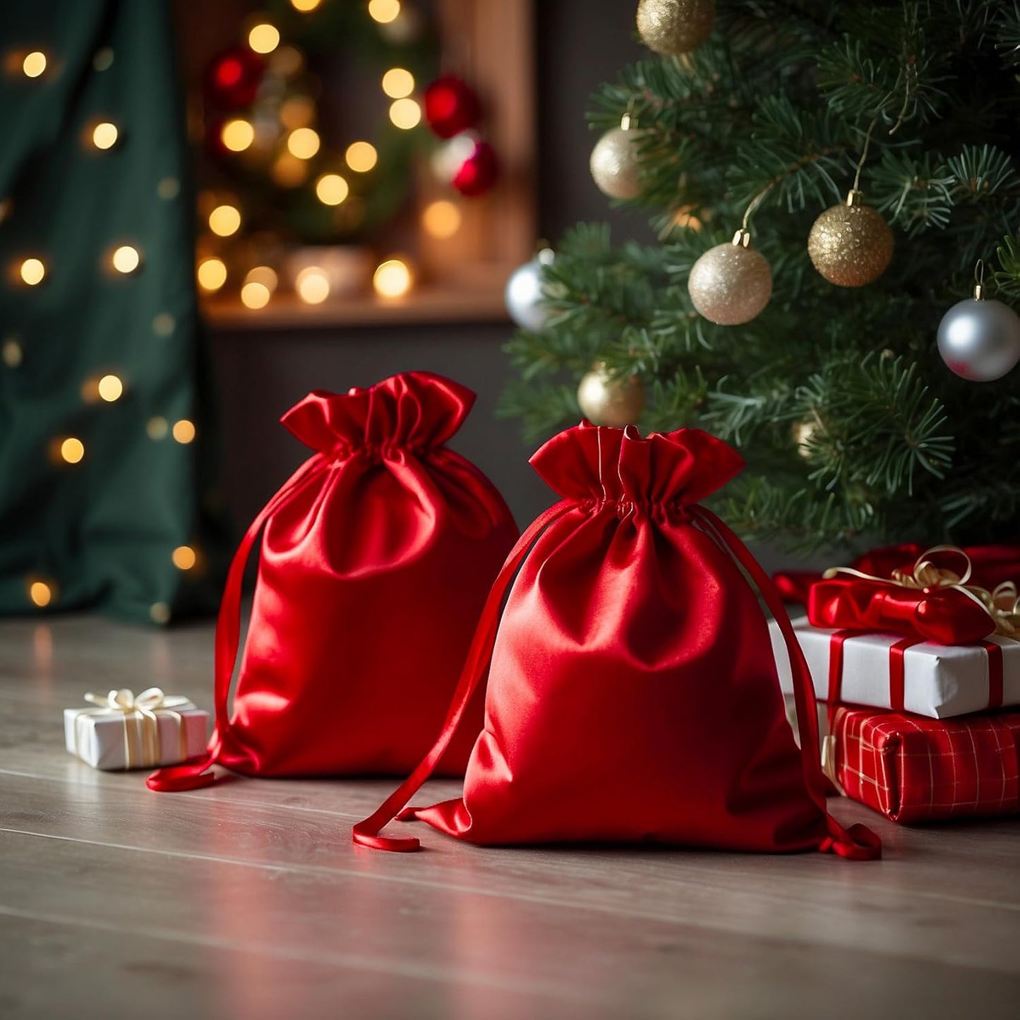 3" x 4" Red Satin Gift Bags, Jewelry Bags, Wedding Favor Silky Drawstring Baby Shower Christmas 50 per Pack