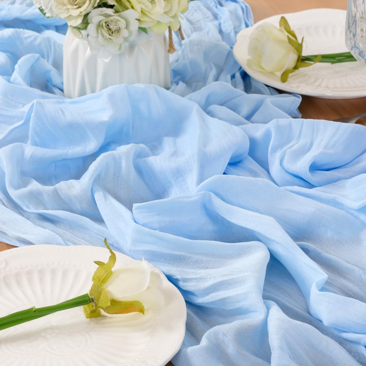 Light Blue Table Runner Cheesecloth Table Runners 10 Pack 10FT Baby Shower Decoration 120 Inches Fall Table Decor Dining Room Centerpiece Wedding Boho Baby Shower Birthday