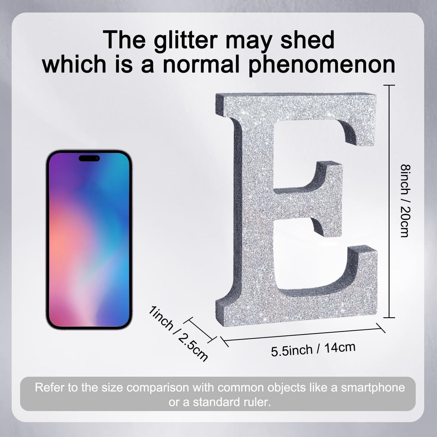 TONIFUL 8 Inch Silver Glitter Letter E Table Centerpiece A-Z Silver Birthday Party Decorations,Silver Alphabet E for Birthday,Chrismas,Graduation,Bridal Shower,Wedding,Anniversary Party Supplies