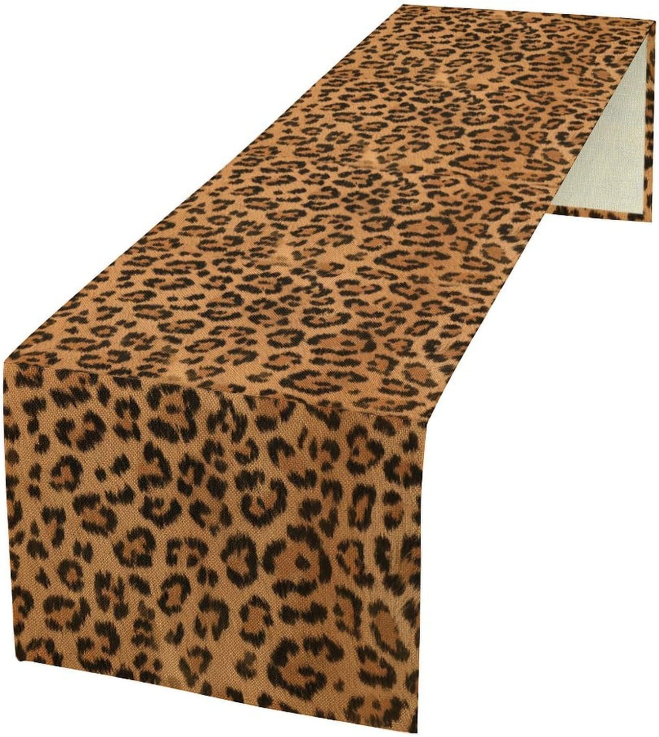 Leopard Print Table Runner Wildlife Vintage Cheetah Fur Spot Animal Skin Spots Pattern Table Cloth for Garden Farmhouse Wedding Party Vacation Dinner Home Decoration, 13x108 Inch