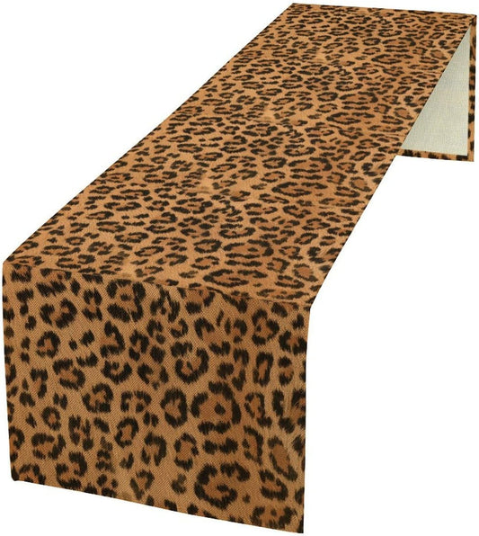 Leopard Print Table Runner Wildlife Vintage Cheetah Fur Spot Animal Skin Spots Pattern Table Cloth for Garden Farmhouse Wedding Party Vacation Dinner Home Decoration, 13x108 Inch