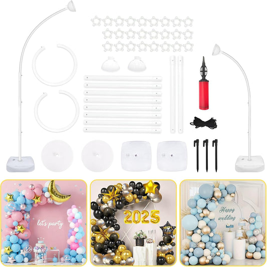 AerWo [Upgraded] Balloon Arch Kit 8.2FT & 6FT, Free Bending Top Half Balloon Arch Stand with Base, Floor Arch Backdrop Stand Frame for Lawn Yard Birthday Wedding Party Decorations