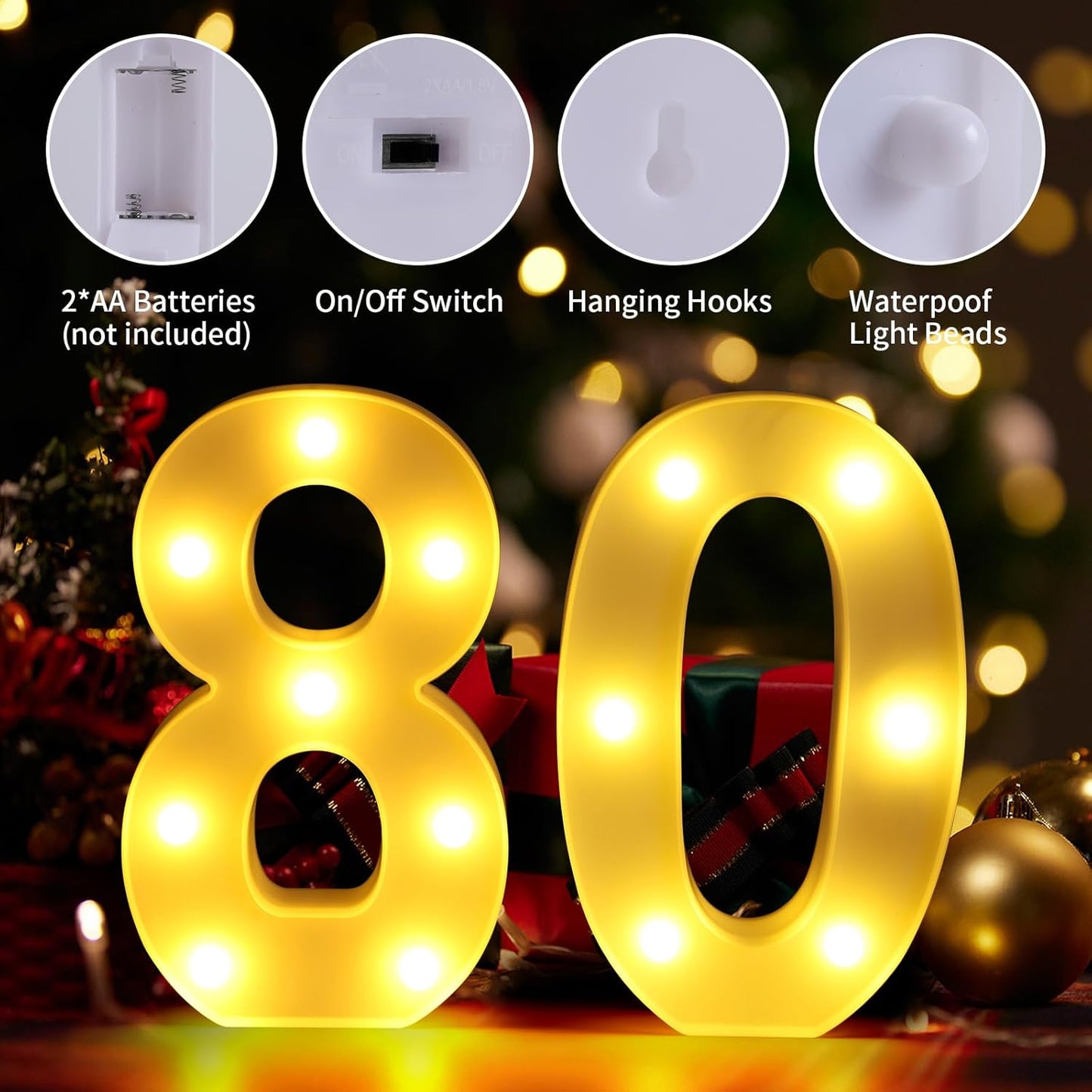80th Birthday Decorations for Women Men,Happy 80 Birthday Decorations for Centerpieces Table,80 Light Up Numbers Sign Led for Party Backdrop Wall Decor for Wedding Anniversary Home