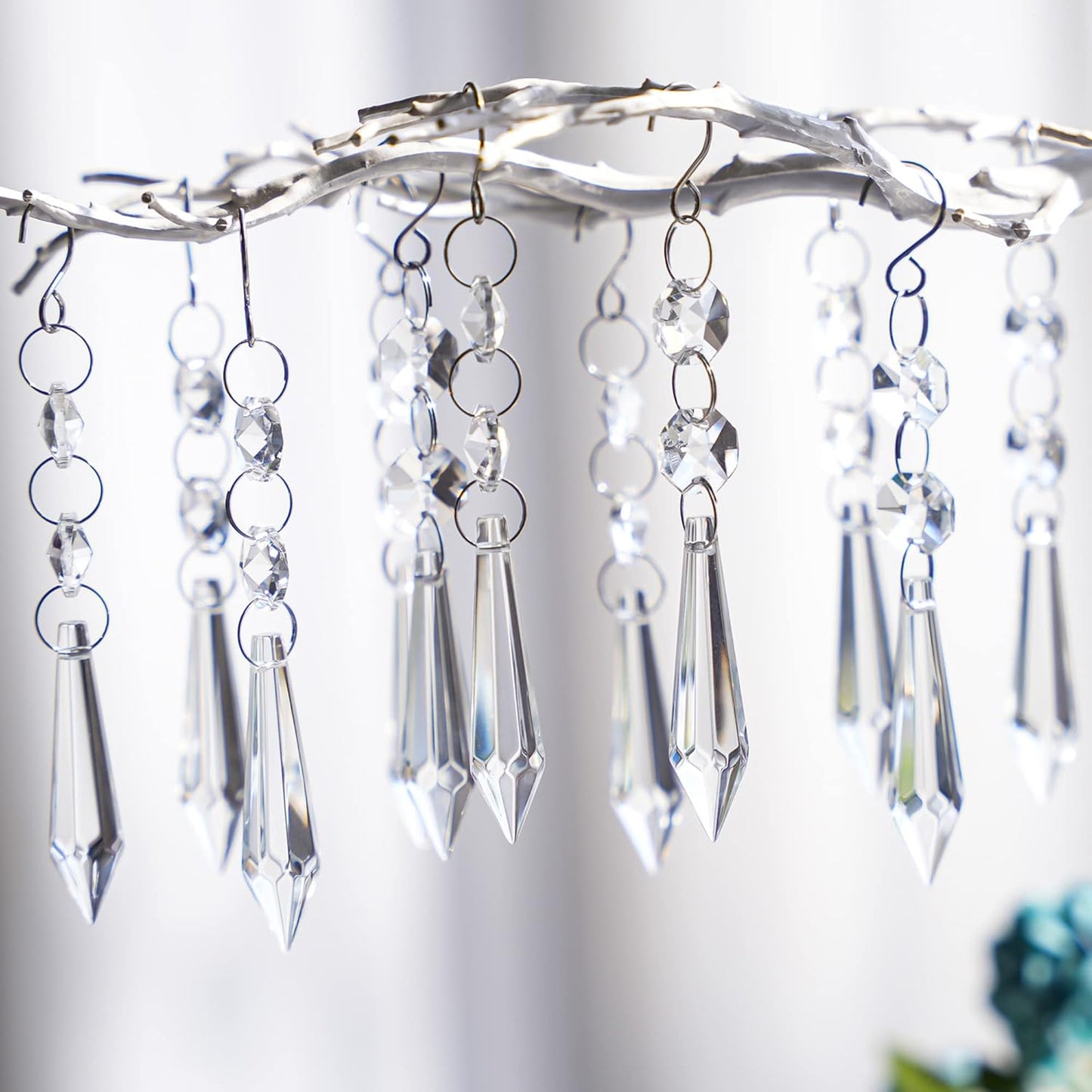 20pcs 55mm Chandelier Icicle Crystal Prism Suncatcher,Clear Chandelier Crystals Replacement,Crystals for Chandeliers with Hooks for Windows Wedding Lamp Decoration