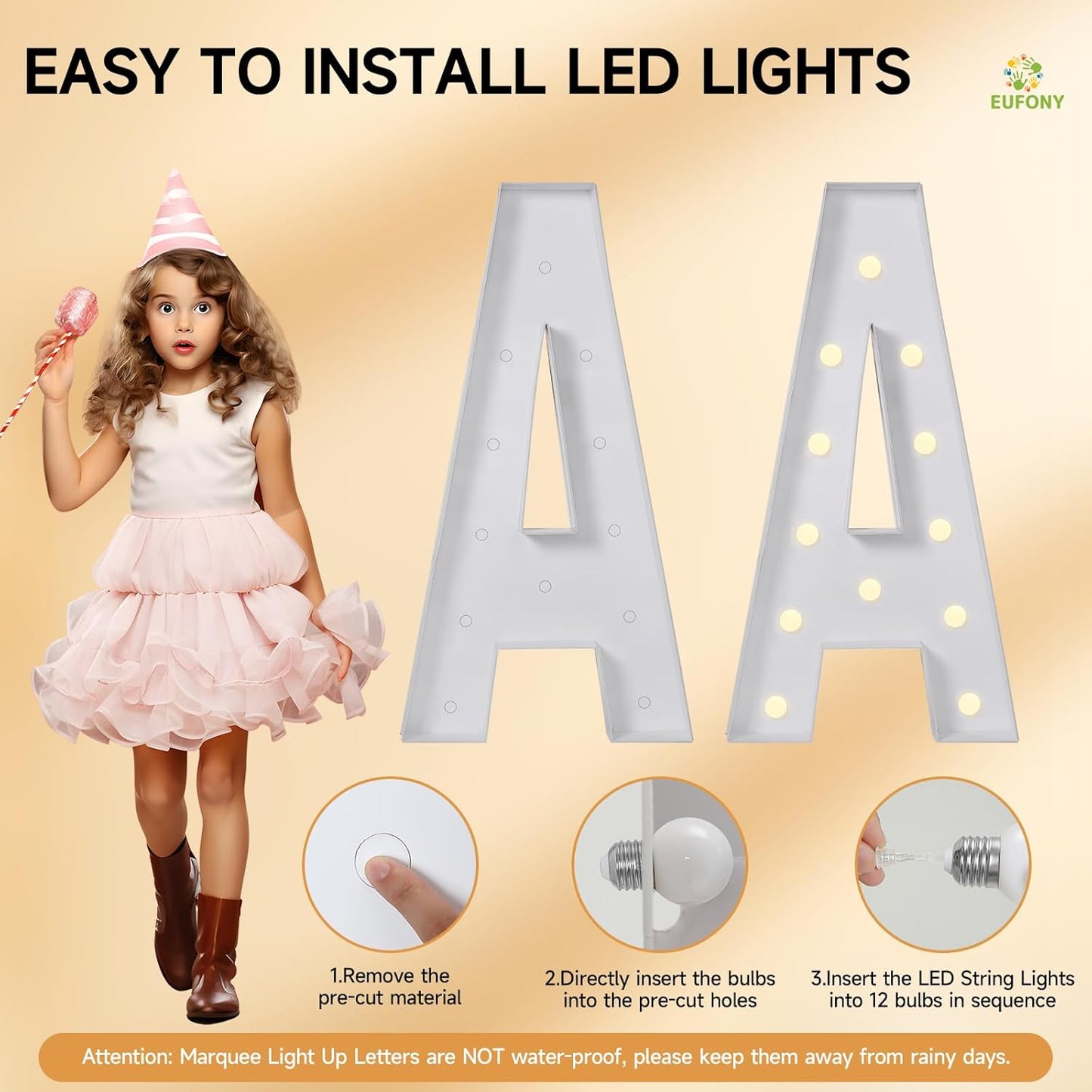 EUFONY Marquee Letters 4 Feet Tall, 4 FT Marquee Light Up Letters, Giant Light Up Letters 4FT for Birthday Party Baby Shower Gender Reveal Graduation Prom Decorations, Letter W with LED Lights DIY Kit