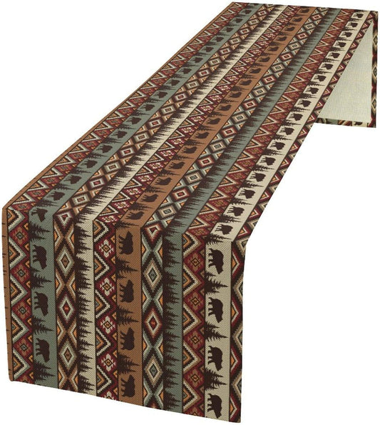 Retro Cabin Table Runner Rustic Bear Forest Farmhouse Lodge Jungle Table Runner for Dinner Party Living Room Kitchen Aztec Vintage 13x120 Inch