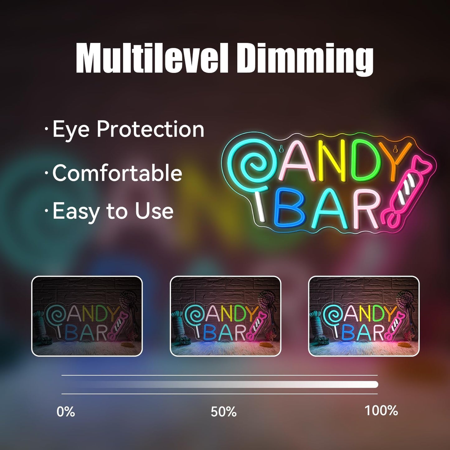 ineonlife Candy Bar Neon Sign Lollipop Neon Signs For Wall Decor Candy Decor Led Lights Birthday Party Teen Bedroom Candy Shop Lollipop Store Halloween Decorations Gifts USB Powered 16.54x7.68in