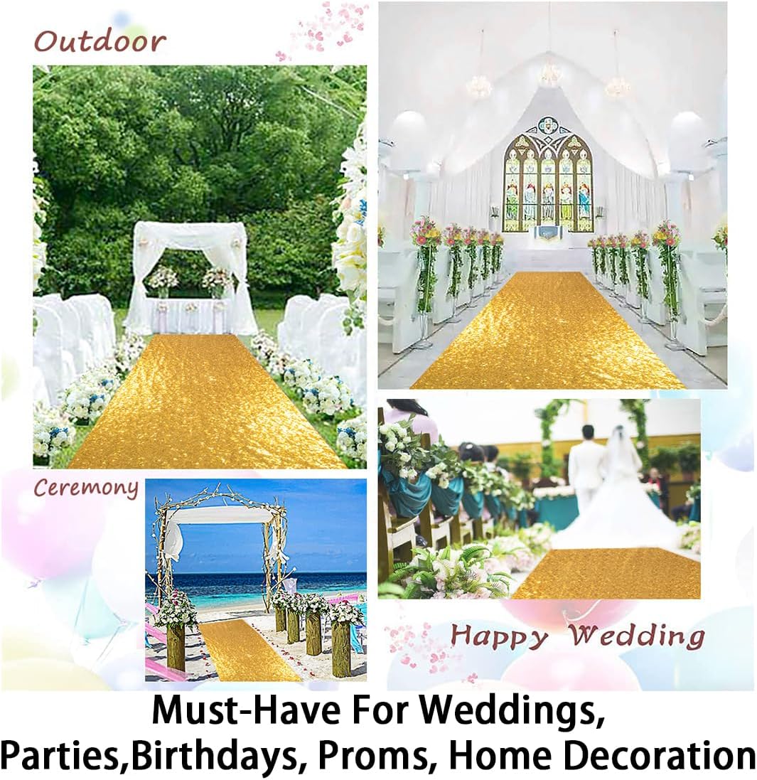 ShinyBeauty 4FTx10FT Gold Sequin Aisle Runner for Wedding Ceremony | Glitter Floor Runner for Outdoor and Church