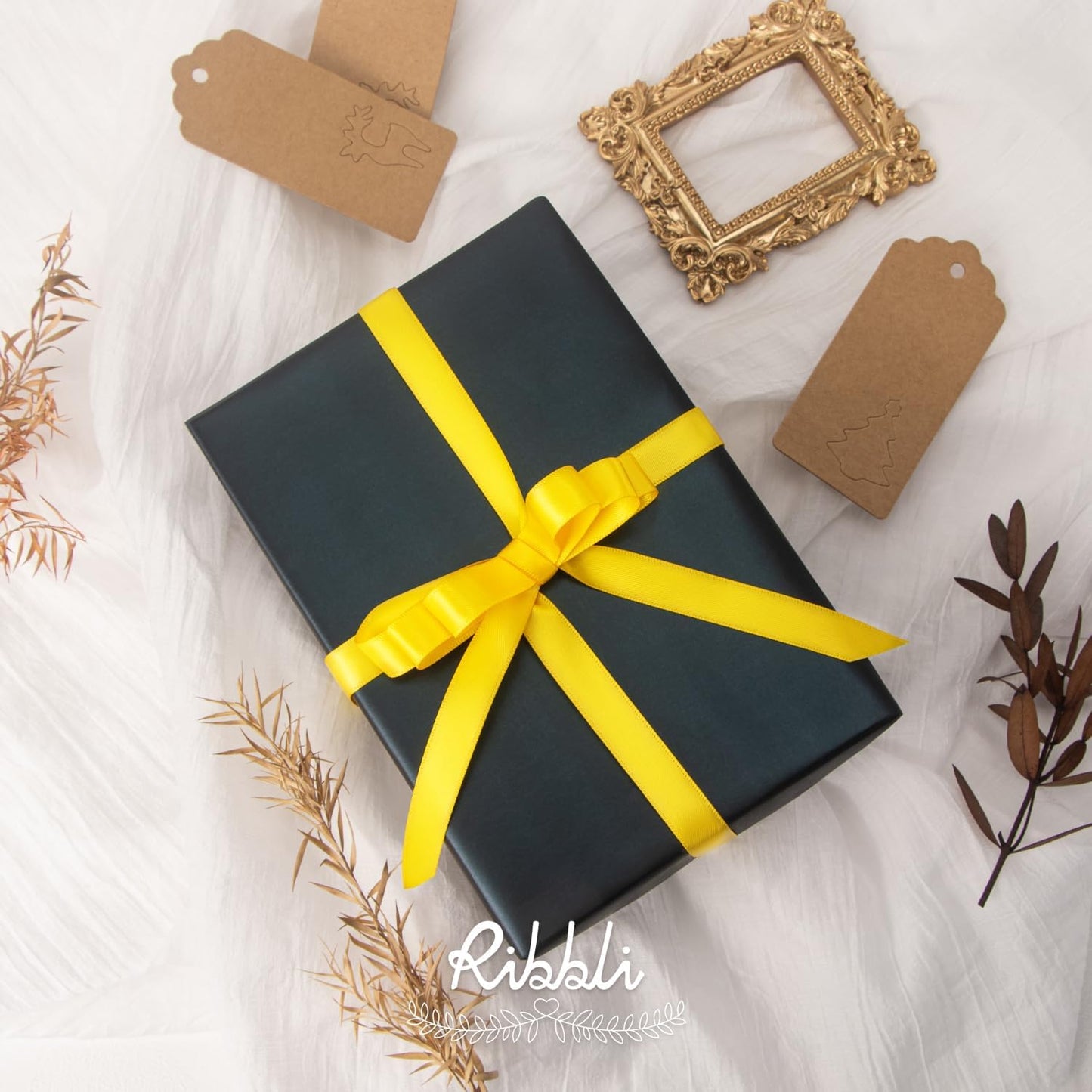 Ribbli Maize Yellow Double Faced Satin Ribbon,1/2 Inch x Continuous 25 Yards,Use for Craft Bows Bouquet, Gift Wrapping, Wedding Decoration, Floral Arrangement