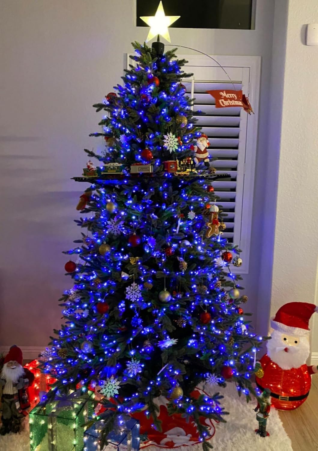 YEGUO 66ft 200 LED Blue Christmas Lights Outdoor Waterproof, Green Wire String Lights Indoor, Twinkle Tree Lights Plug in with Memory Timer