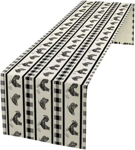 Rooster Table Runner,Farmhouse Animal Vintage Chicken Black White Plaid Check Tablecloth Burlap for Hotel Indoors Outdoor Dining Room Kitchen Home Decor,W13X L36 in