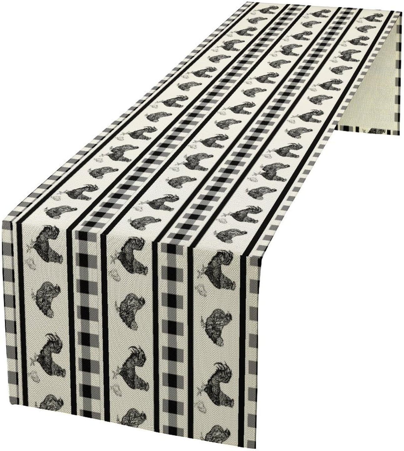 Rooster Table Runner,Farmhouse Animal Vintage Chicken Black White Plaid Check Tablecloth Burlap for Hotel Indoors Outdoor Dining Room Kitchen Home Decor,W13X L60 in
