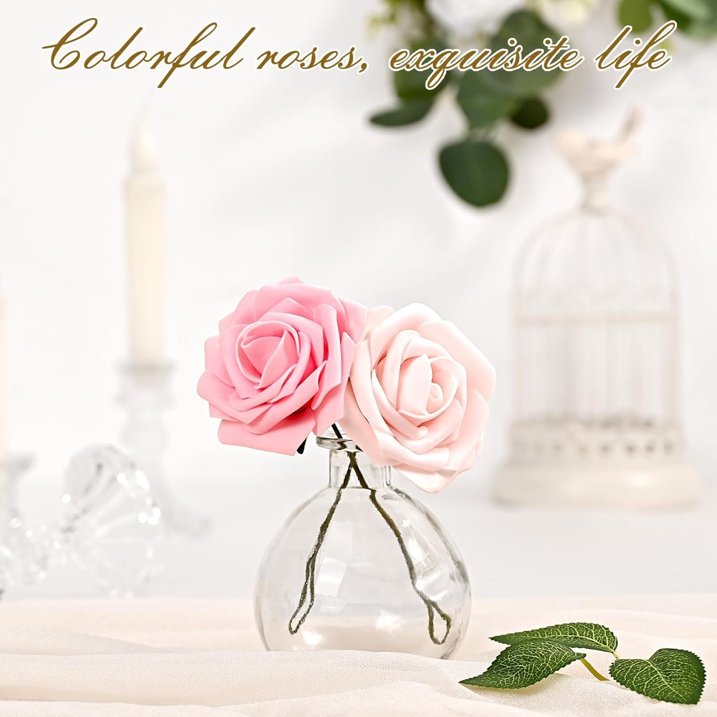 BLEUM CADE 16Pcs Artificial Flowers Fake Roses with Stems, Gradient Red & Pink Boxed Foam Roses for DIY Bouquets Centerpieces Wedding Party Arrangement Bridal Shower Decor