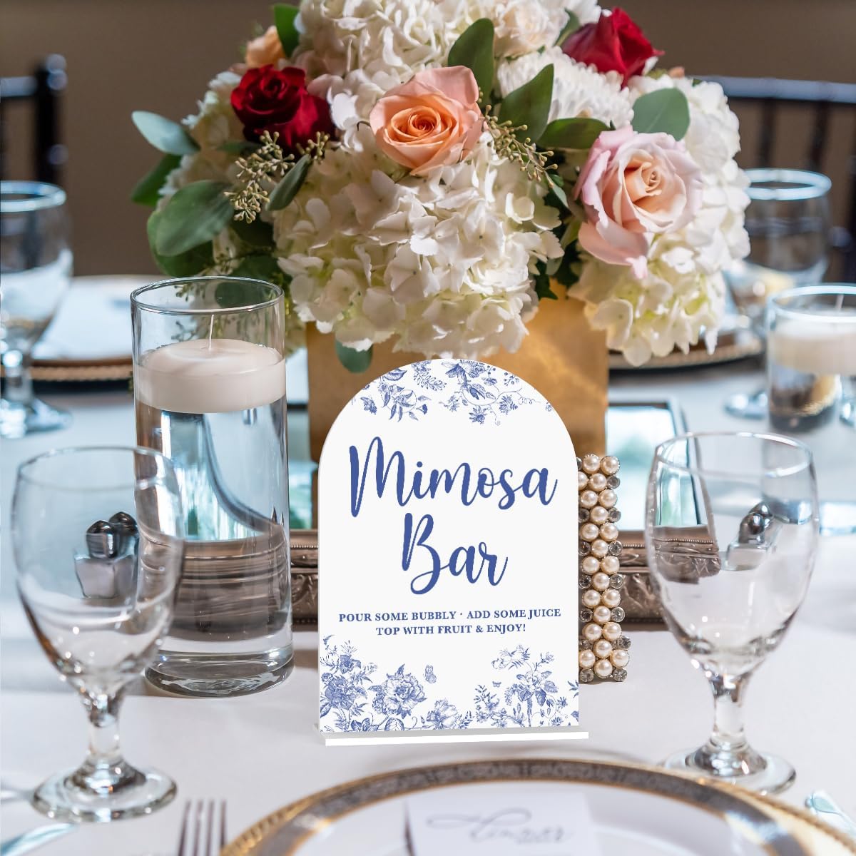 Acrylic Wedding Signs, Dusty Blue Wedding Decor, Blue Weddings Decor, Mimosa Bar Signs for Reception, Modern Calligraphy Arch Acrylic Table Top Sign for Weddings Parties Dinners (White)