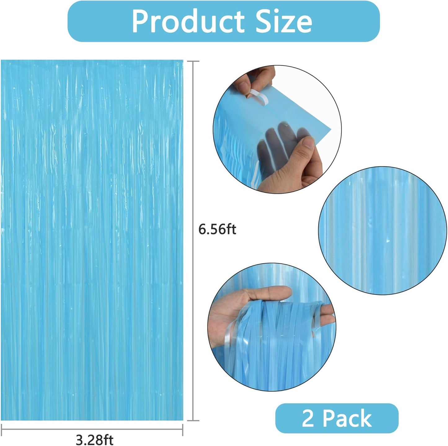 BEISHIDA 2Pcs Light Blue Door Streamer Fluorescent Blue Backdrop Blue Foil Fringe Curtains Tinsel for Birthday Baby Shower Backdrop Wedding Party Decoration (3.28 ft x 6.56 ft)