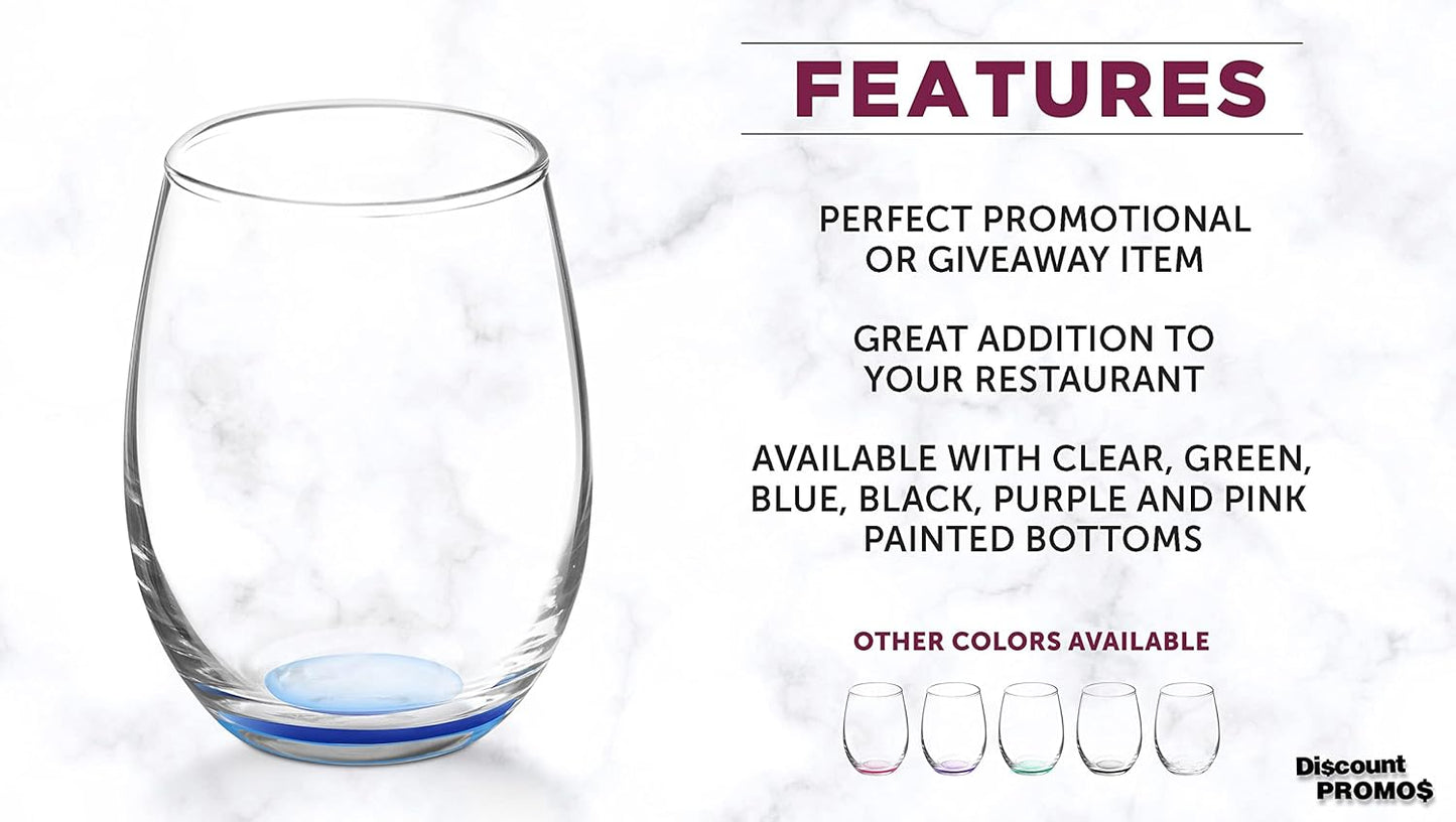 DISCOUNT PROMOS Stemless Wine Glasses by ARC 5.5 oz. Set of 12, Bulk Pack - Perfect for Hotel, Bar, Restaurant or Lounge - Blue