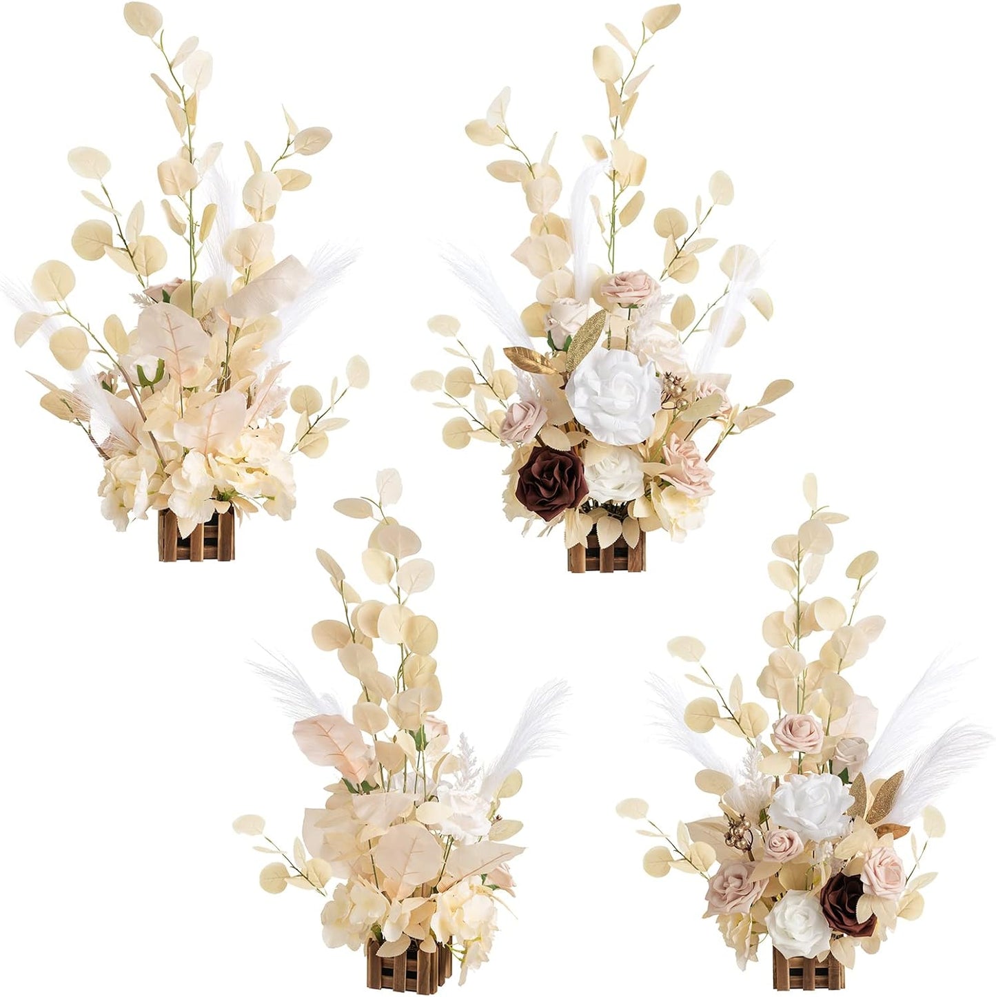 Ling's Moment 17.5" Tall Standing Artificial Flowers Arrangements 4 pcs Fall Wedding Aisle Runner Chair Decorations White Beige Centerpieces for Ceremony Reception Rose Floral Party Outdoor
