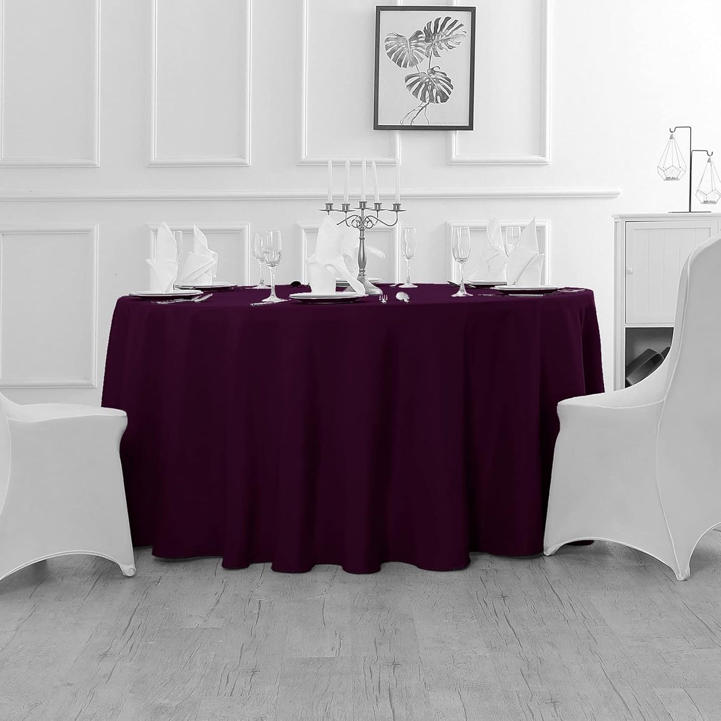 Fokitut 2 Pack Waterproof Round Tablecloth, 90 Inch, Stain Resistant and Wrinkle Polyester Table Cloth, Fabric Table Cover for Kitchen Dining, Wedding, Party, Holiday Dinner-Eggplant