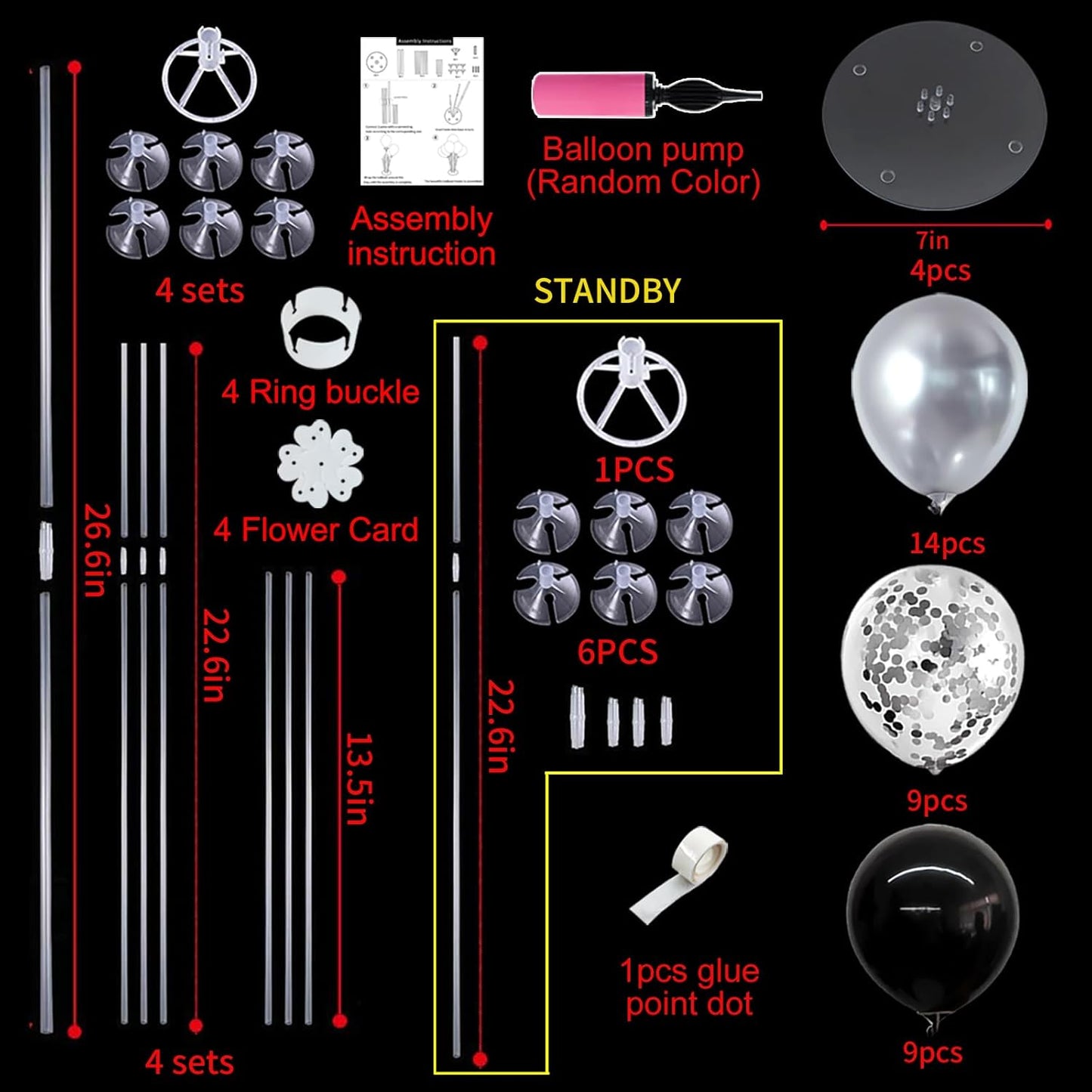 TONIFUL 4 Set Black and Silver Balloons Stand Centerpiece Table Decorations for Birthday, Baby Shower, Wedding, Halloween and Anniversary Party Decorations Graduations