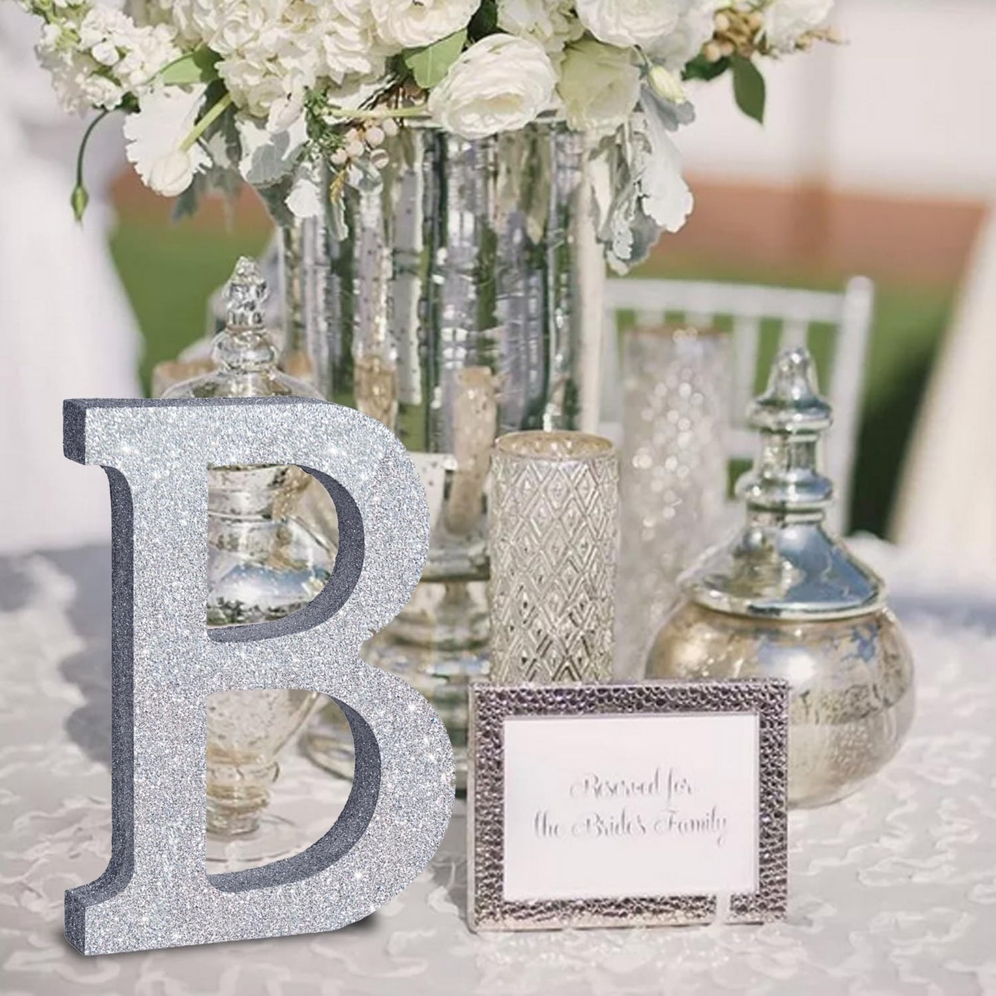 TONIFUL 8 Inch Silver Glitter Letter B Table Centerpiece A-Z Silver Birthday Party Decorations,Silver Alphabet B for Birthday,Chrismas,Graduation,Bridal Shower,Wedding,Anniversary Party Supplies